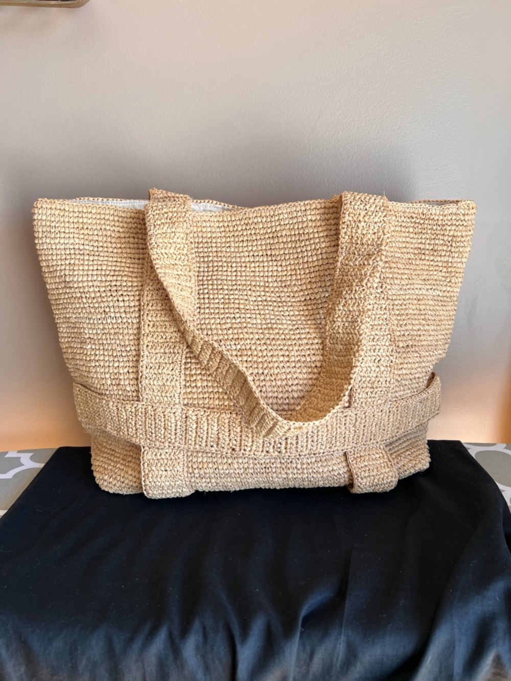 Hatattack Straw Tote Beach Bag - Natural Beige & Cream - Picture 3 of 9
